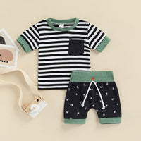 Striped Short-sleeved T-shirt Coconut Printed Shorts Suit