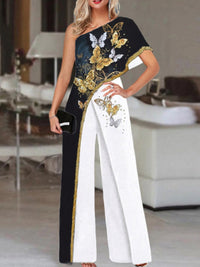 Women's Slimming Printed Fashion Color Contrast Jumpsuit