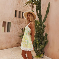 Casual Floral Slip Dress With V-Neck Slim Fit Made Of Linen
