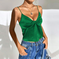 Womens V-neck Short Satin Velvet Solid Color Camisole