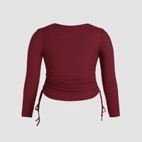 Lady V-neck Drawstring Slim Long Sleeve Crop Top