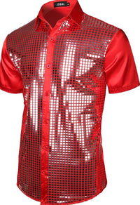 Sequined Button-down Shirt 70 S Disco Party Cosplay Clothing