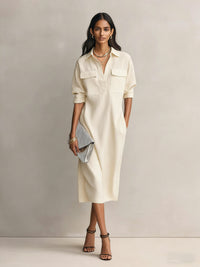 Womens French-style Elegant Commuter Shirt Dress With A Defined Waist, Slimming Fit