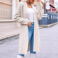 Elegant Long Collarless Cardigan Sweater Women's Coat