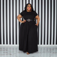 Womens Solid-Colored Waist-Cinching Casual Dress