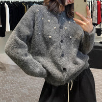 Women's Three-dimensional Pearl Sweater Cardigan Loose Knitted Coat