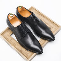 Formal Shoes Summer Pointed Brown Brooch Carved Male Wedding Shoes Lace-up Derby Shoes
