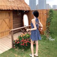 Korean-style Plaid Halter Dress For Women