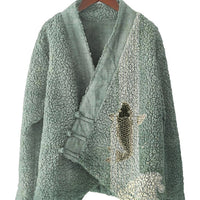 Womens Printed Kimono Cardigan Fleece Jacket Fashionable Womens Outerwear