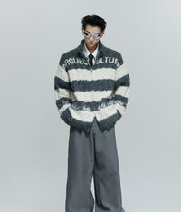 Black And White Contrast Color Thick Needle Woven Cardigan