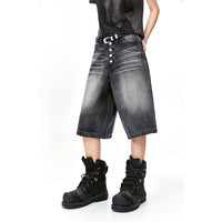 American-style Retro Street Washed Leg White Cat Beard Corrugated Cropped Pants