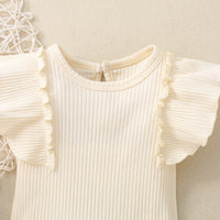 White Flounced Sleeve Shorts Suit