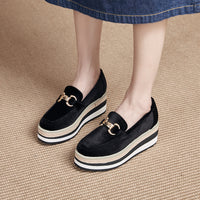 Metal-buckle Striped Sole Wedge Slip-on Shoes