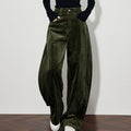 Womens Green Corduroy Casual Pants Wide-leg Style