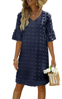 Chiffon Polka-Dot Flowy Short Dress Elegant For Work Commuting