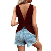 Sexy Backless V-Neck Waffle-Knit T-Shirt Vest Casual Sports Top For Women