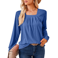 Loose-fitting T-shirt With A Square Neckline Pleats And Long Sleeves