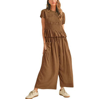 European And American Womens Fashion Elastic-waist Pleated High-waist Wide-leg Pants