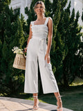 Solid Color Ruffled Shoulder Strap Jumpsuit