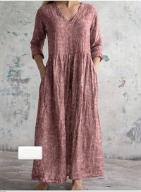 Womens Loose Stylish V-Neck Printed Dress