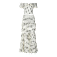 Sexy Off-Shoulder Tube Top And Fashionable Polka-Dot Long Skirt Set With Side Bow