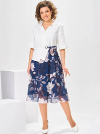 Short-sleeve V-neck Dress With A Unique Print