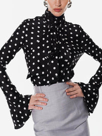 Polka Dot Strappy Bell Sleeve Blouse