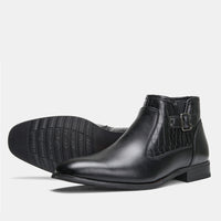 Men's Belt Buckle Side Zipper Plush Boots