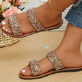 Rhinestone Lightweight Flat Slides - Women's Double Bands