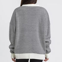 Contrast Striped Sweater Jacket, Long Sleeved Top