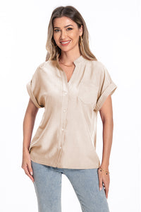 Stand Collar Button Fashion Comfortable Short Sleeve Women's Summer Top