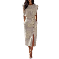 Womens Printed Sleeveless Top And Slit Long Skirt Set