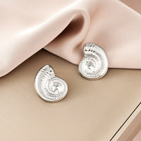 Oval Stainless Steel Earrings, Trendy Geometric Heart Texture, 18K Gold Plated Ear Studs, Titanium Steel