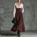 Elegant Shirt Paired With A Patchwork Flared A-line Skirt
