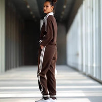 Casual Retro Zip-up Jacket And Trousers Two-piece Sportswear Set