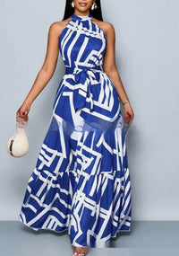 All Over Print Halterneck Dress With A Belt