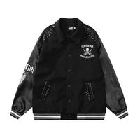 Men's Trendy PU Leather Contrast Color Stitching Baseball Uniform