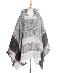 Fishbone Pattern Ladies Hooded Shawl Pullover Cloak