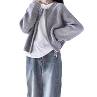 Loose Thickened Zipper Cardigan Long-sleeved Knitted Top