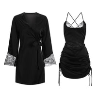 Drawstring Lace Backless Low-cut Solid Color Satin Slip Nightdress