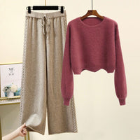 Autumn And Winter Set Knitted Sweater Slimming All-match Wide Leg Pants Suit