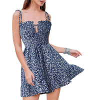 Retro Floral Slip Dress Women's Summer Waist-cinching