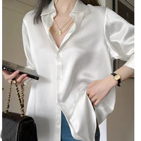 Womens French Satin Silk Long-Sleeve Shirt