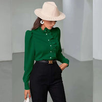 Women's Solid Color Simple Long-sleeved Ruffle Straight Shirt