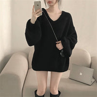 Autumn And Winter Thick V-neck Sweater Loose Mid-length Sweater