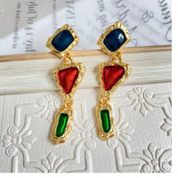 Gold Plated Vintage Enamel Drops Irregular Geometric Eardrops Stud Earrings