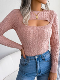 European & American Fashion Hollow Out Cable Knit Long Sleeve Sweater