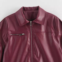 Women's Lapel Zipper Leather Coat