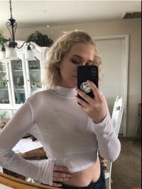 Women's Mesh Hollow-Out Butterfly Print Long-Sleeve Base Shirt