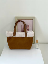 Retro Plush Turned-Over Hem Patchwork Suede Bag